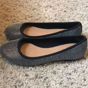 Black never worn rhinestone Marbella flats.